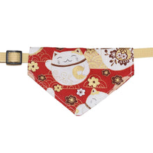 Load image into Gallery viewer, Maneki Neko Cat Bandana (Red/Gold) - MeowMeowRepublic