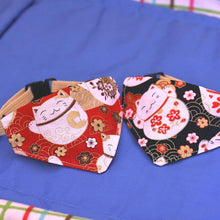 Load image into Gallery viewer, Maneki Neko Cat Bandana (Dark Blue) - MeowMeowRepublic