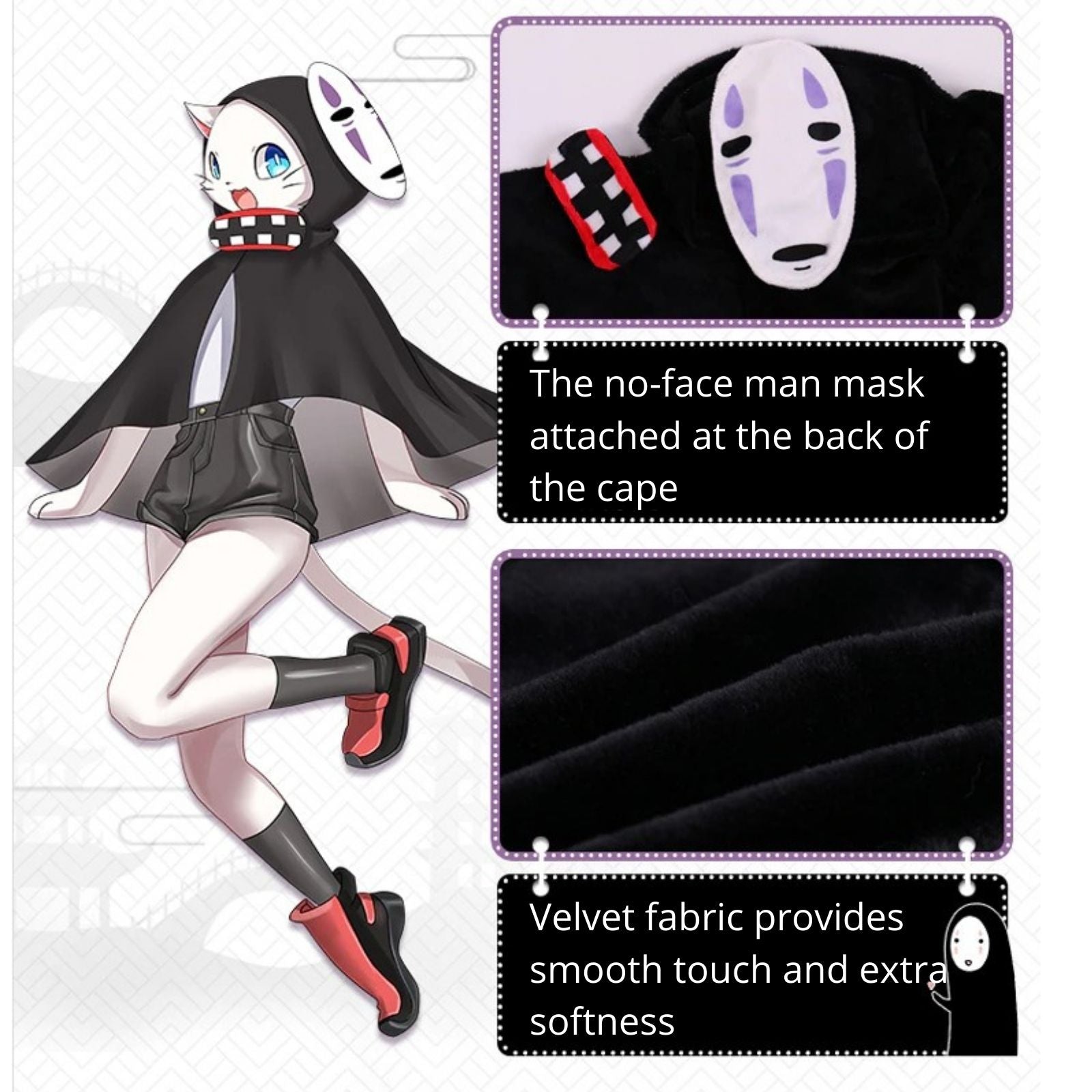 Spirited Away No Face Kaonashi Costumes Cosplay Black Mask S