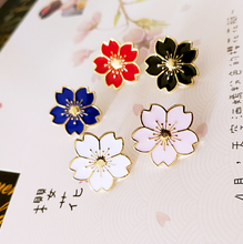 Load image into Gallery viewer, cherry blossm sakura pin black pink white red blue
